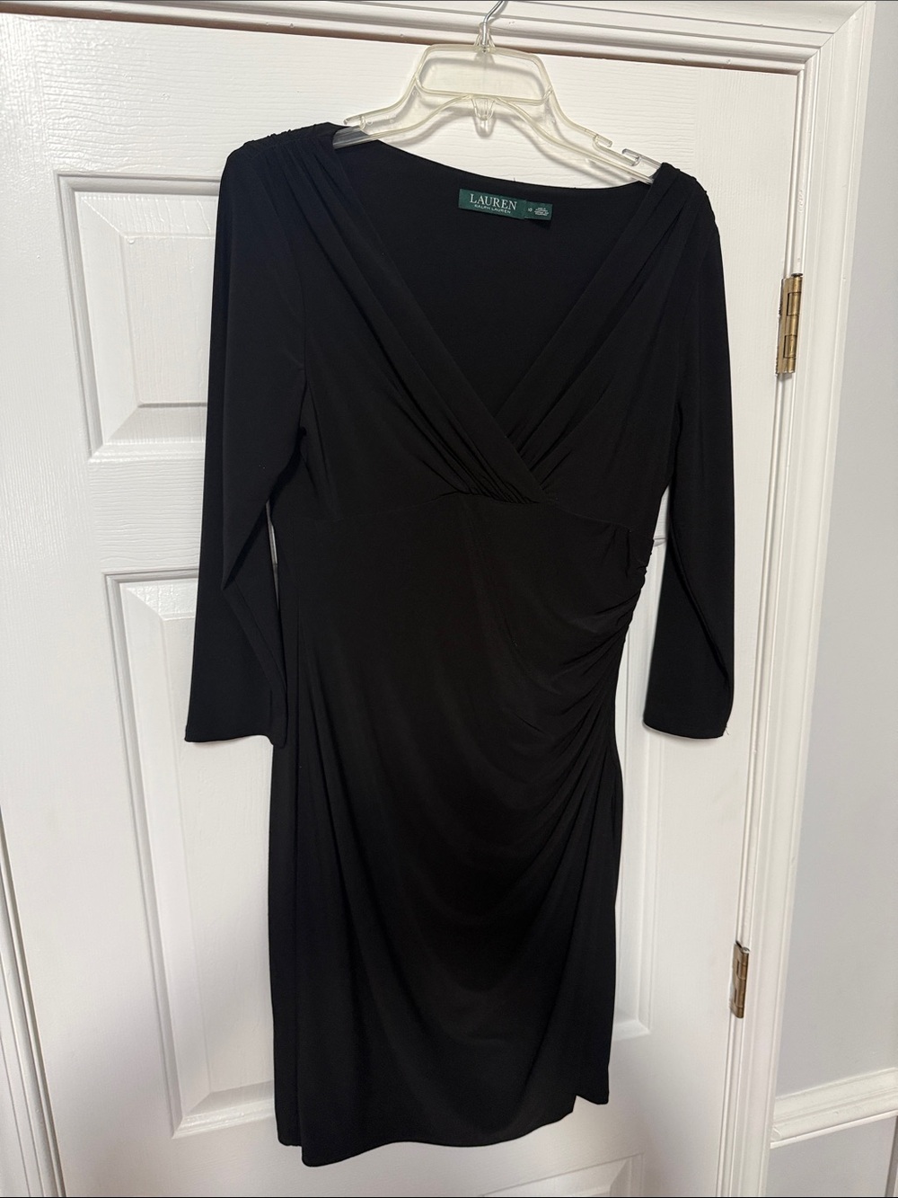 Lauren Ralph Lauren Black Long-Sleeve V-Neck Draped Sheath Dress